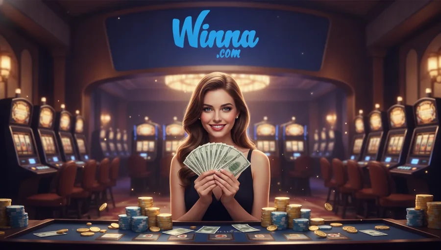 Winna Casino lobby with slots, live dealer and sportsbook tiles